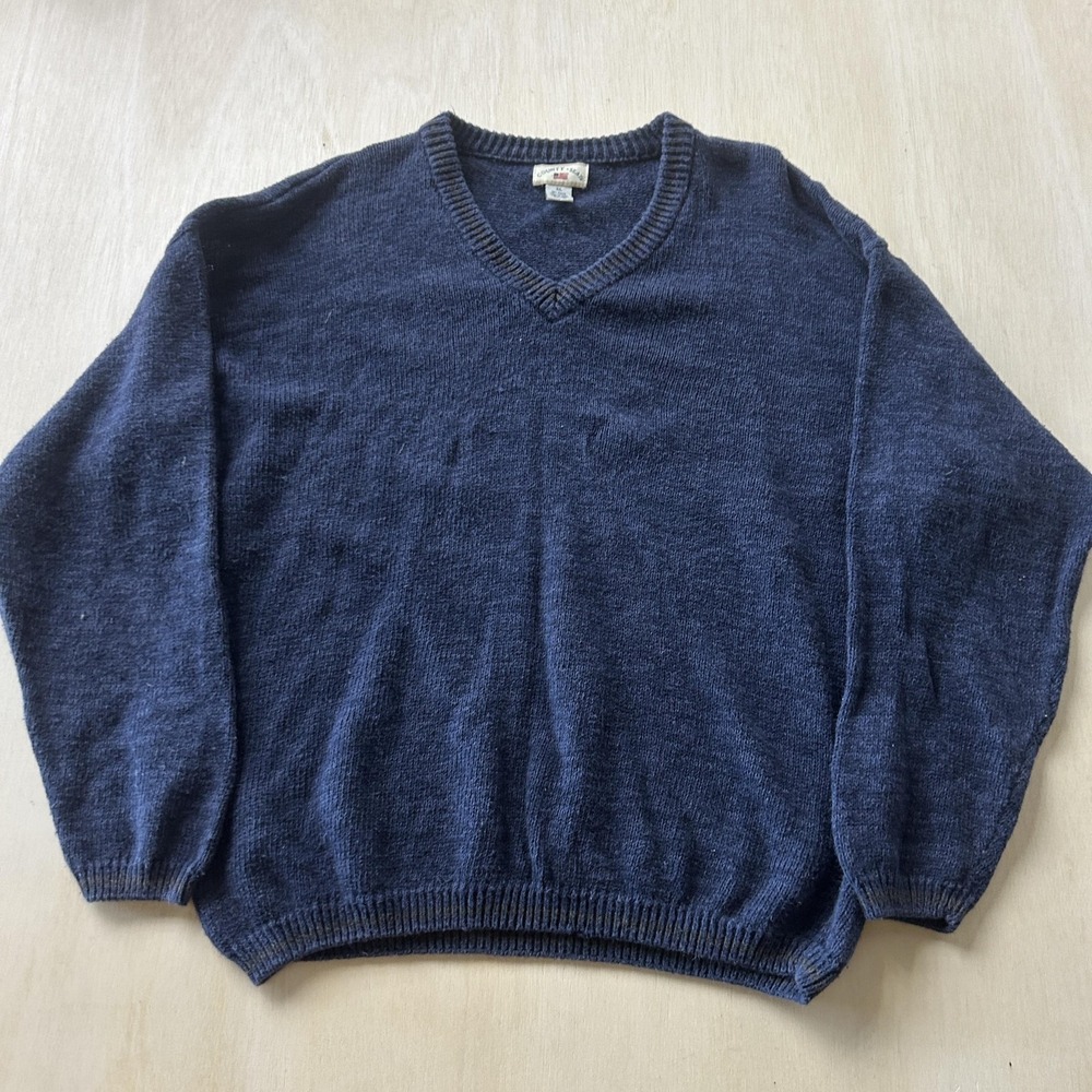 Vintage 90s County Seat Sweater Mens XL Blue V Neck Ramie Cotton Knit Pullover